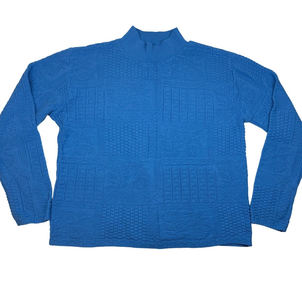 Carly Blake Blue Textured Knit Mock Neck Sweater Women's Petite Medium Icelandic